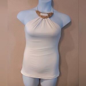 Michael Kors Top Cruise Collection  Gold Hardware Metal Neck Piece White Size 8